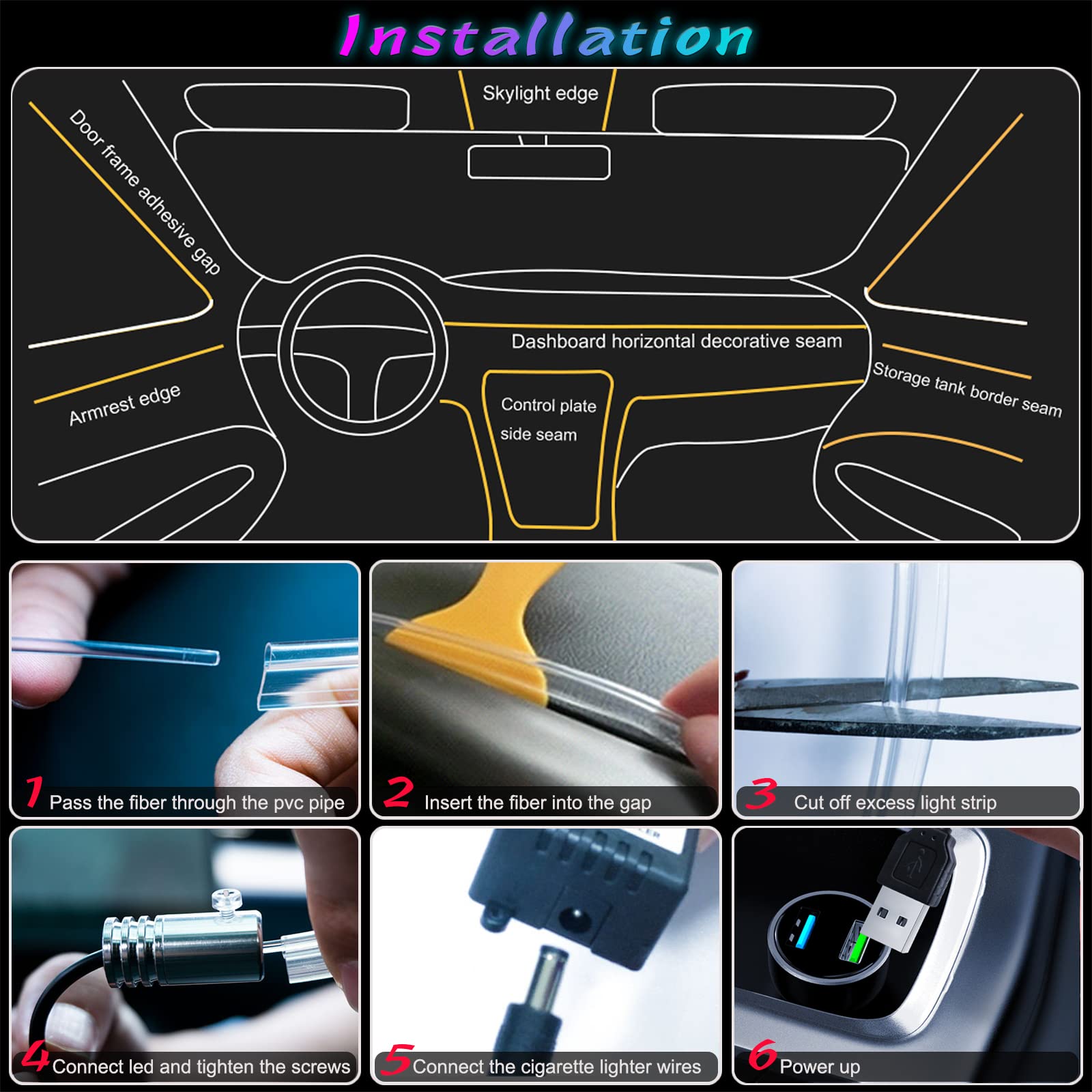ConBlom Auto LED Innenbeleuchtung, 16 Millionen Farben Ambientebeleuchtung  Auto Led Auto Innenraumbeleuchtung per Sprachsteuerung oder  Anwendungssteuerung, RGB-Autoatmosphärenlicht : : Auto & Motorrad